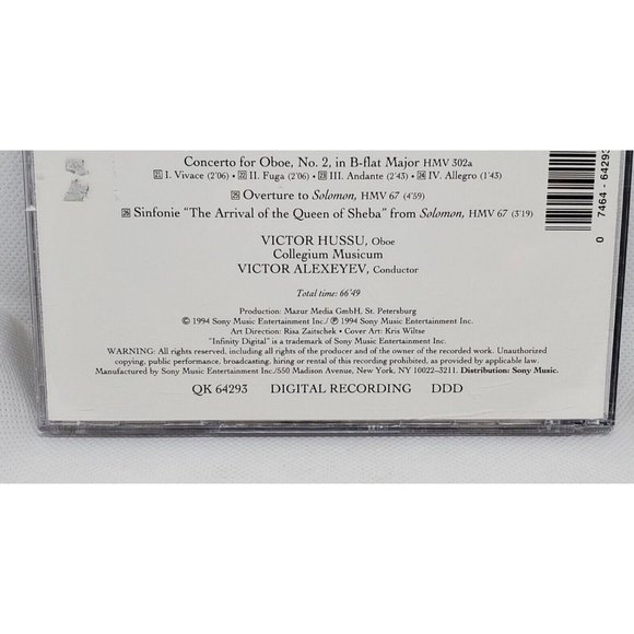 Handel Infinity Digital Concerti Grossi Oboe Concerti Classical CD No Scratches - Picture 3 of 8